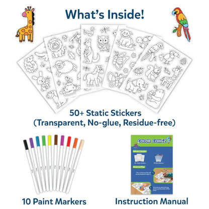 Color Clingz Amazing Animals | 50+ Reusable Mess-Free Static Stickers