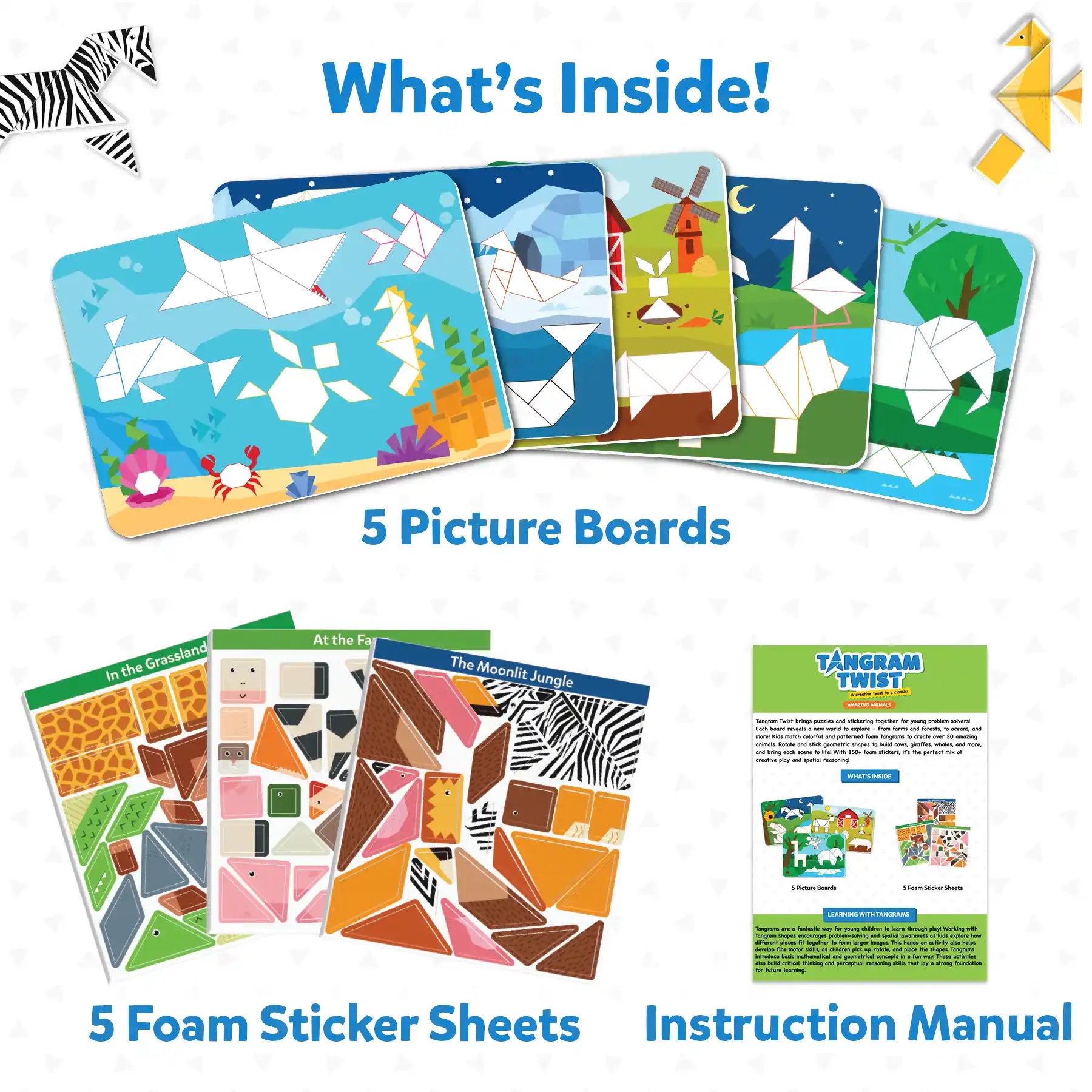 Tangram Puzzle Set from Tangram Twist: Amazing Animals No Mess Sticker Art for Kids