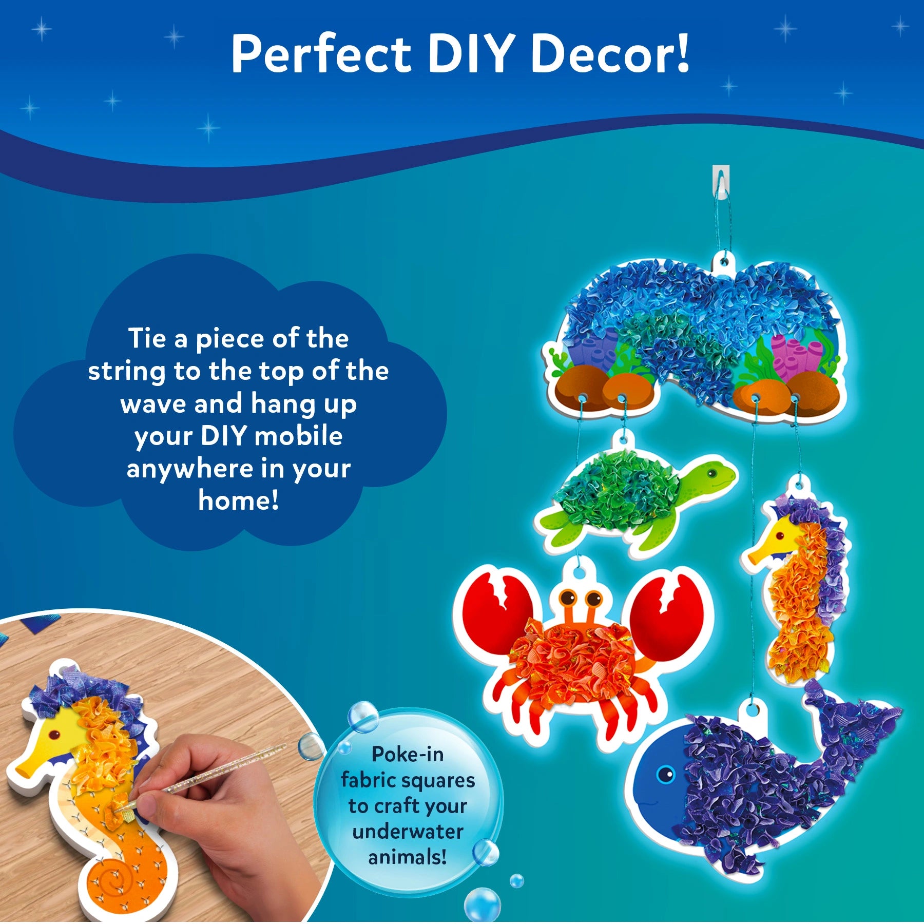 DIY ocean-themed mobile craft kit from Poke-in Art Underwater Animals for kids