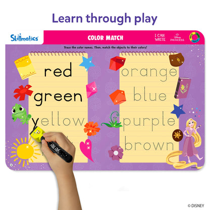 Educational book for children with color matching activity and princess theme