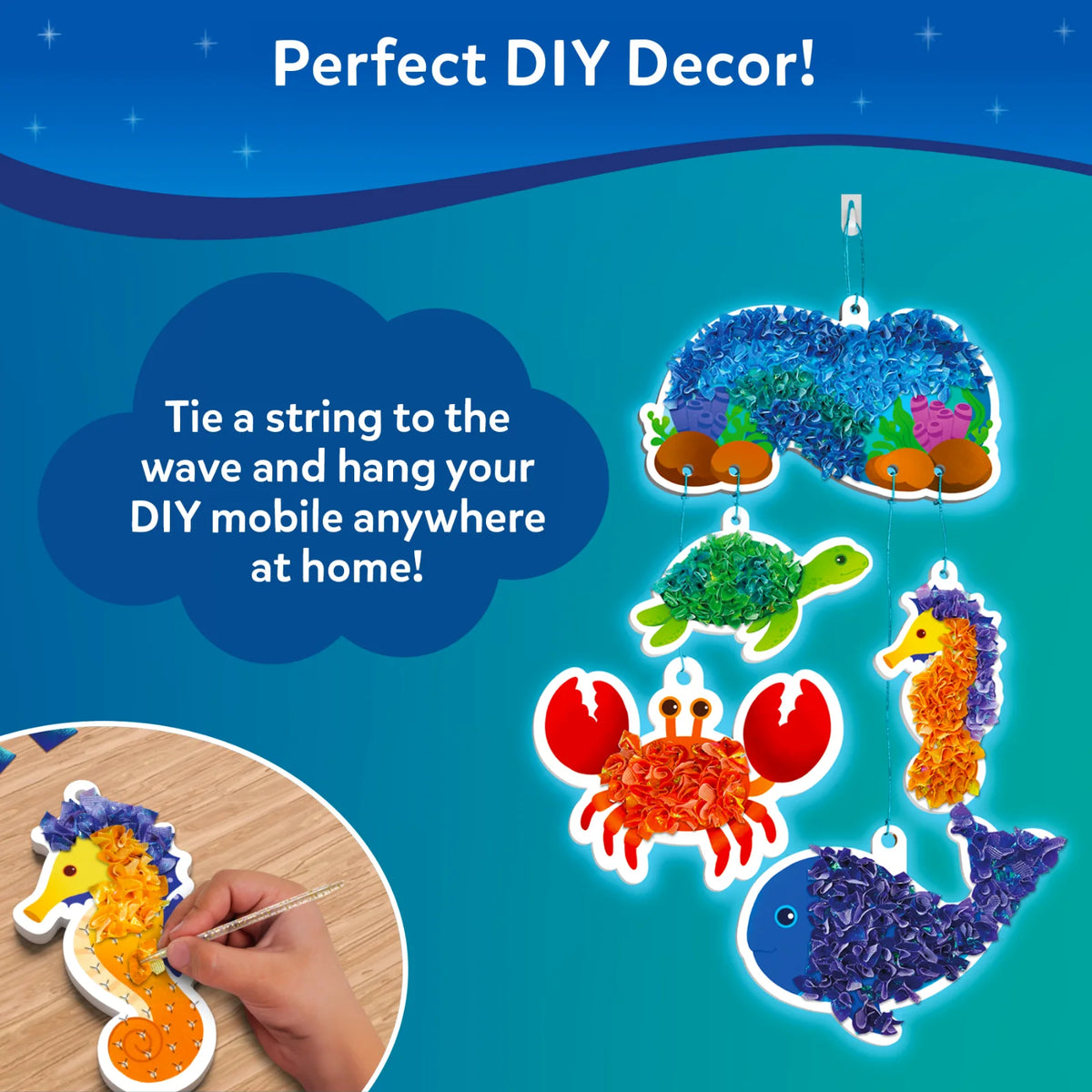 DIY ocean-themed mobile craft kit from Poke-in Art Underwater Animals for kids