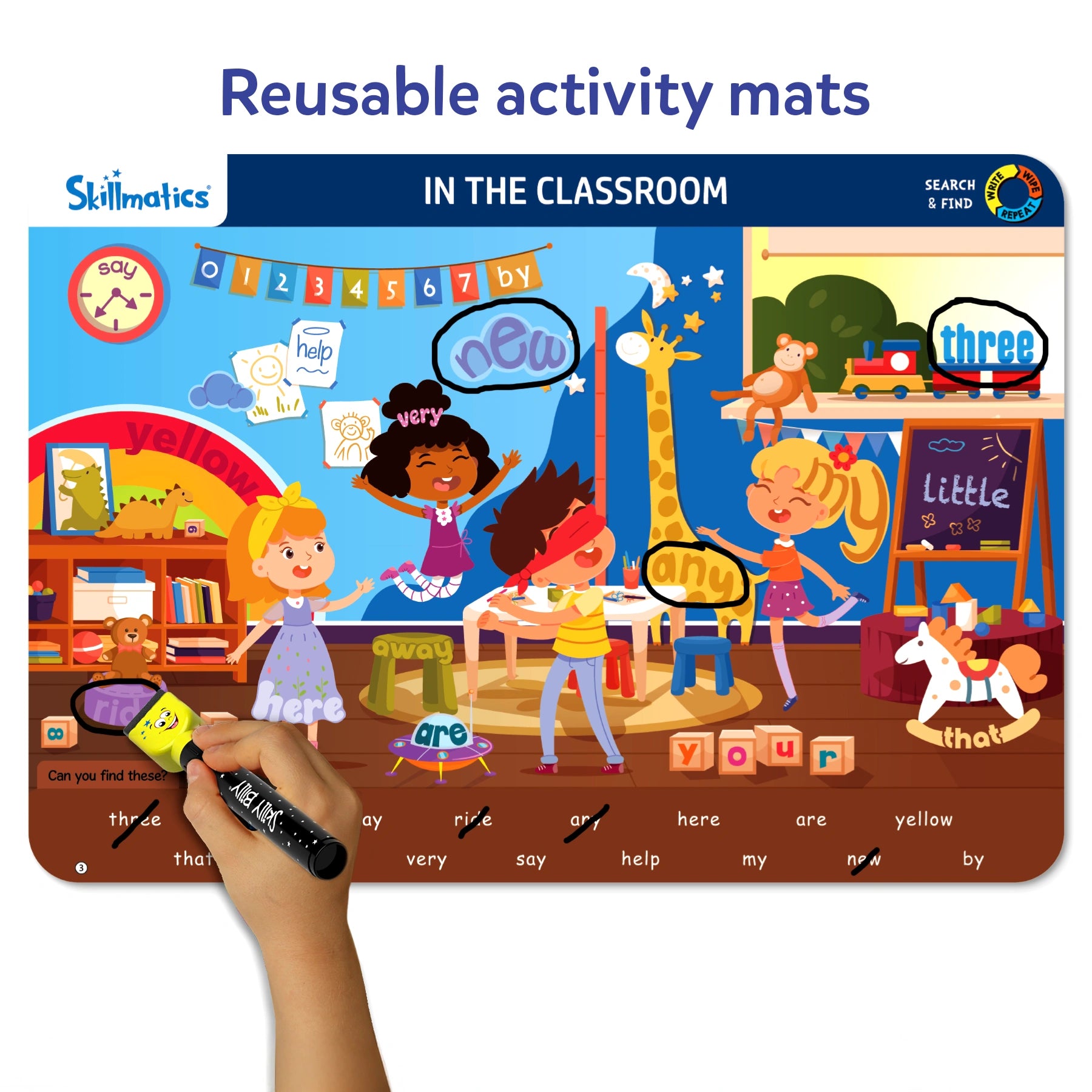 Educational activity mat for Search & Find Sight Words reusable learning game for ages 3-6