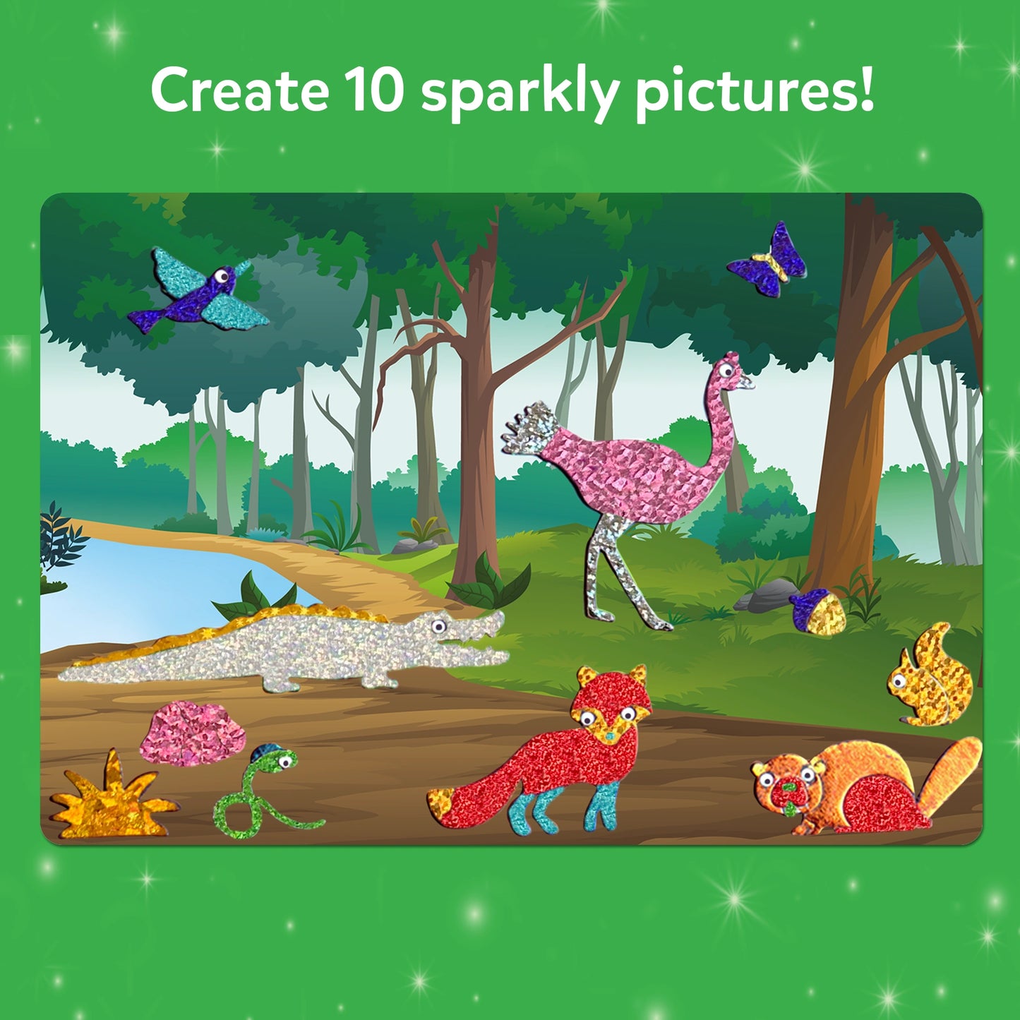 Sparkly animal sticker scene from Foil Fun World Of Animals No Mess Art Kit