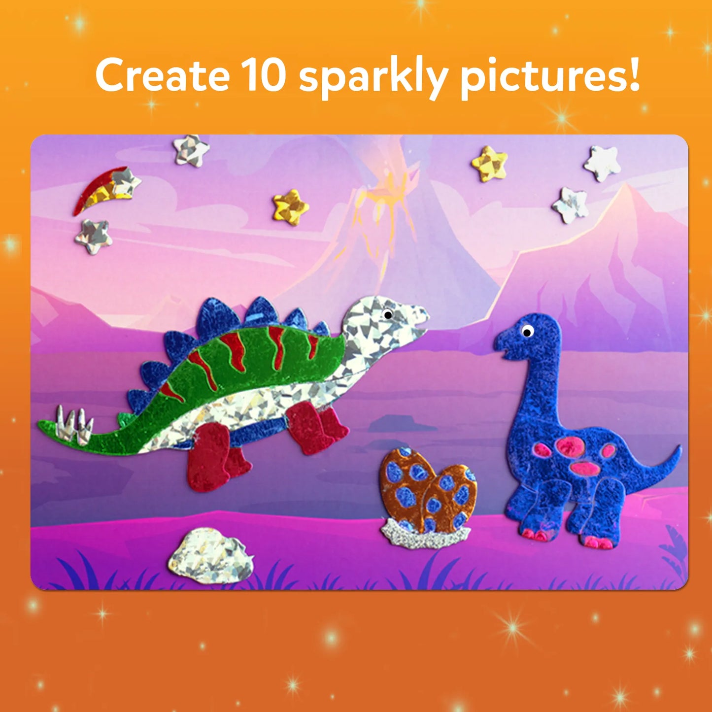 Sparkly dinosaur craft scene from Foil Fun World Of Dinosaurs art kit