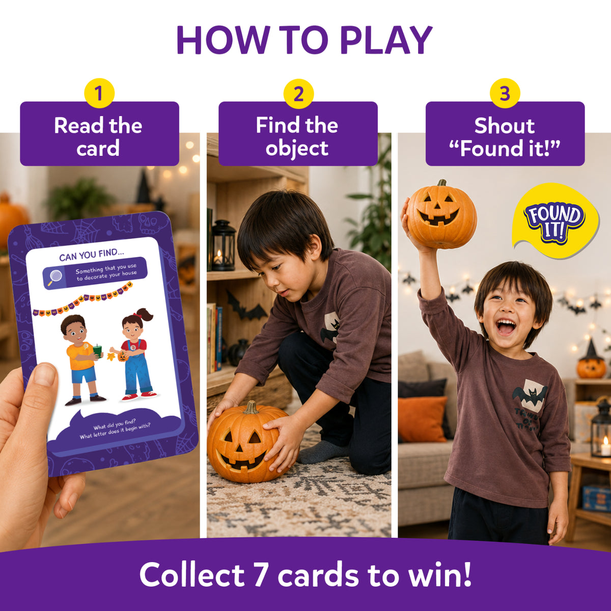Halloween-themed Can You Find game cards from Found It! Halloween Edition for ages 4-7