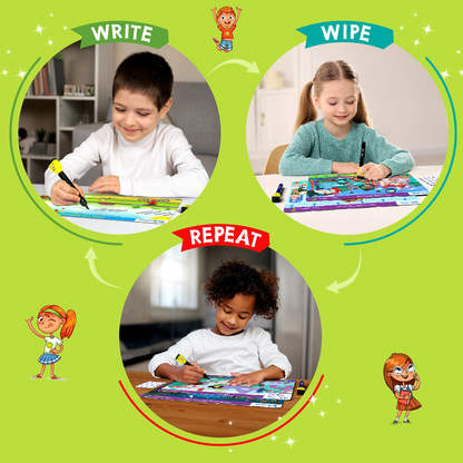 Children using a Write-and-Wipe Puzzle on I Can Write Reusable Activity Mats for ages 3-6