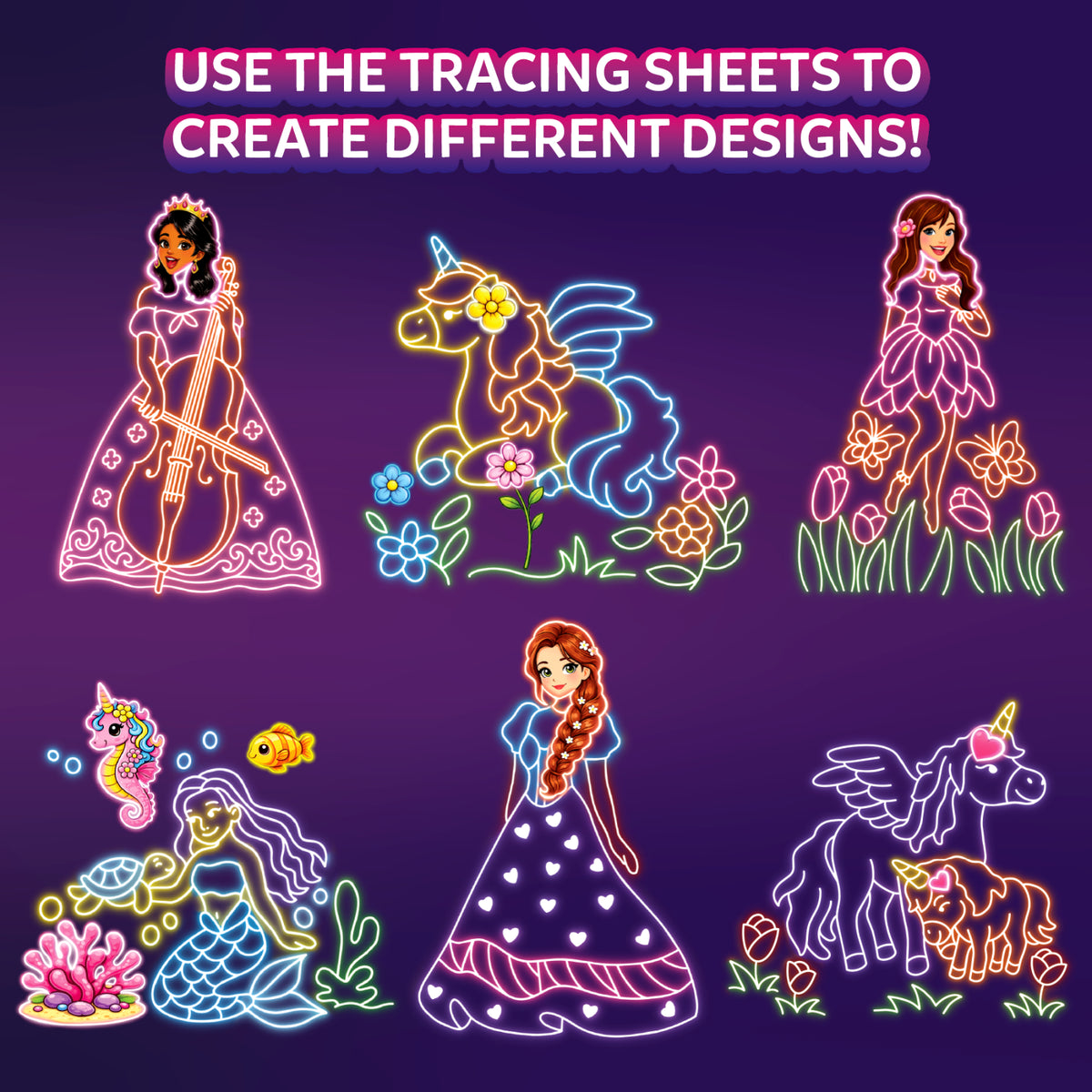 Light-Up Sketcher: Unicorns & Princesses | Reusable LED Drawing Boards (ages 4-8)