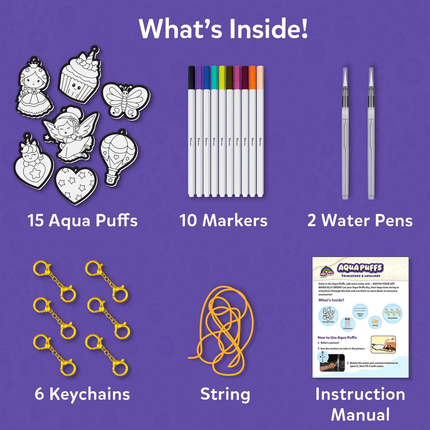 Aqua Puffs craft kit featuring princesses and unicorns for 3D art projects for ages 4+