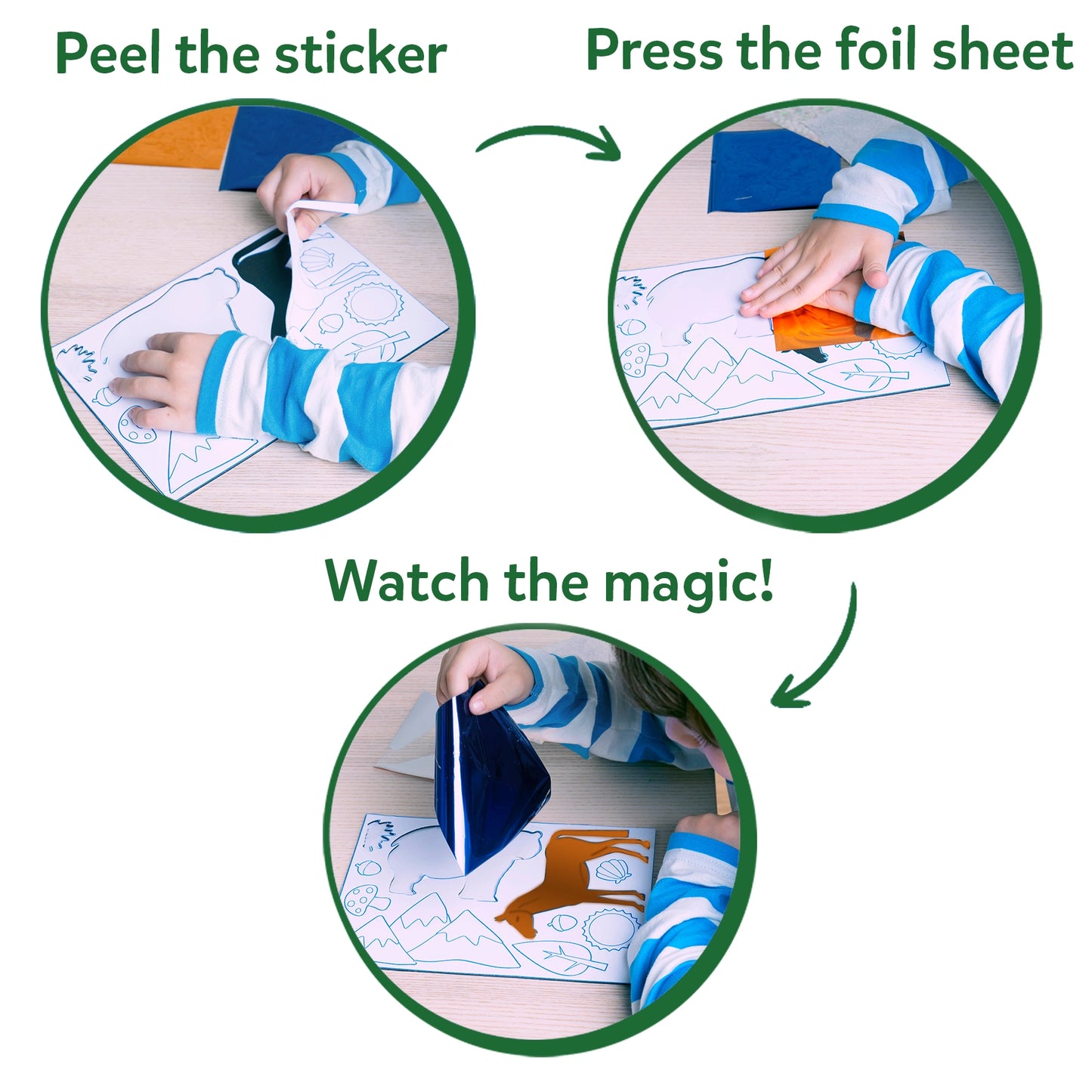 Foil art activity instructions from Foil Fun World of Animals No Mess Art Kit