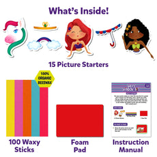 Waxy Window Art kit shows colorful designs for DIY craft projects for kids aged 5-12