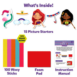 Waxy Window Art kit shows colorful designs for DIY craft projects for kids aged 5-12