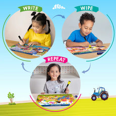 Interactive learning activity on reusable Search & Find Sight Words mats for ages 3-6