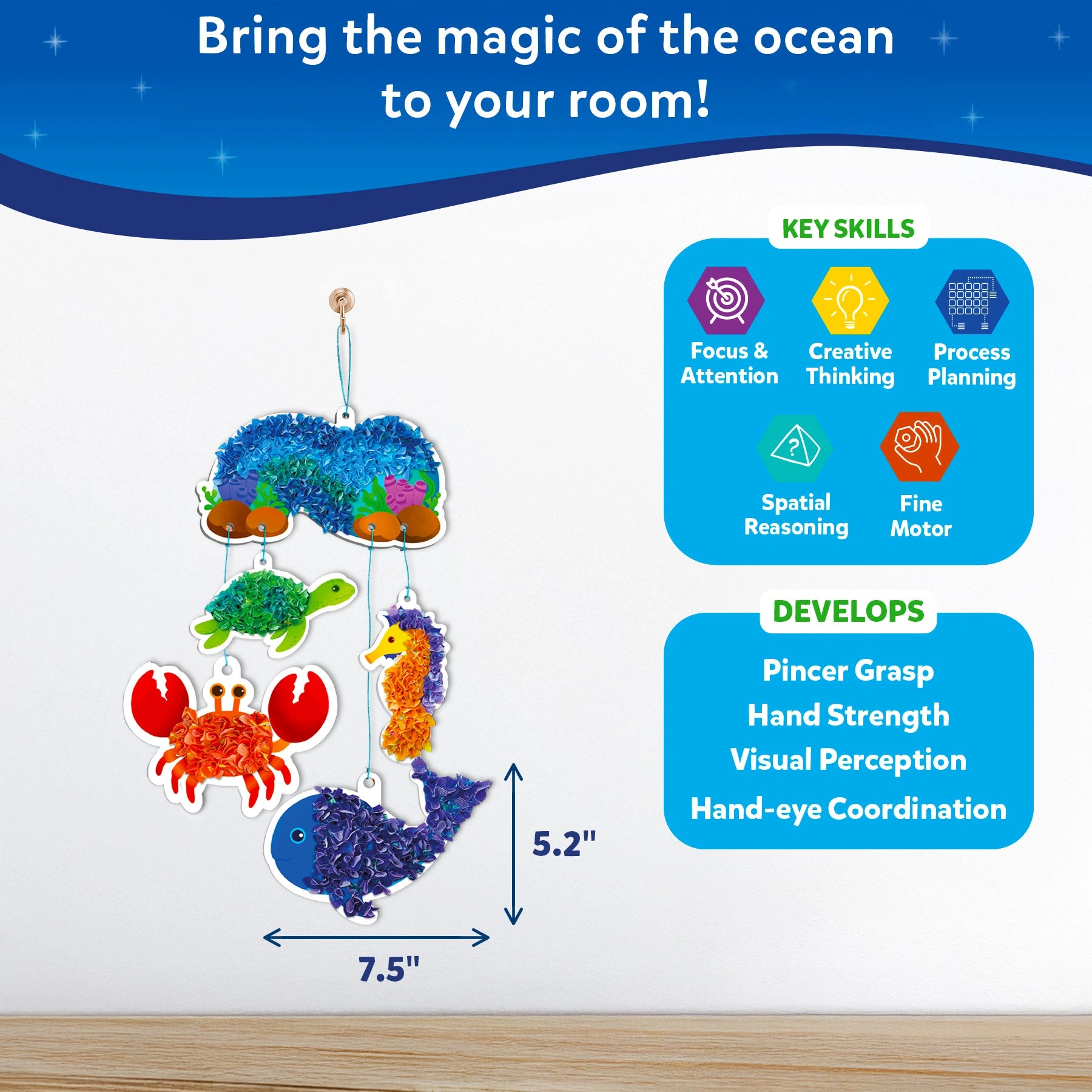 Ocean-themed mobile with educational benefits for kids ages 4-9 from Poke-in Art Underwater Animals