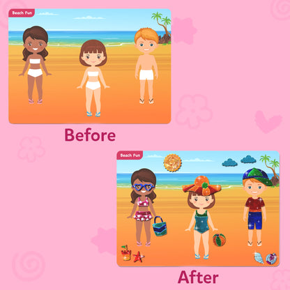 Beach dress-up game from Foil Fun Dress up No Mess Art Kit for kids ages 4-9