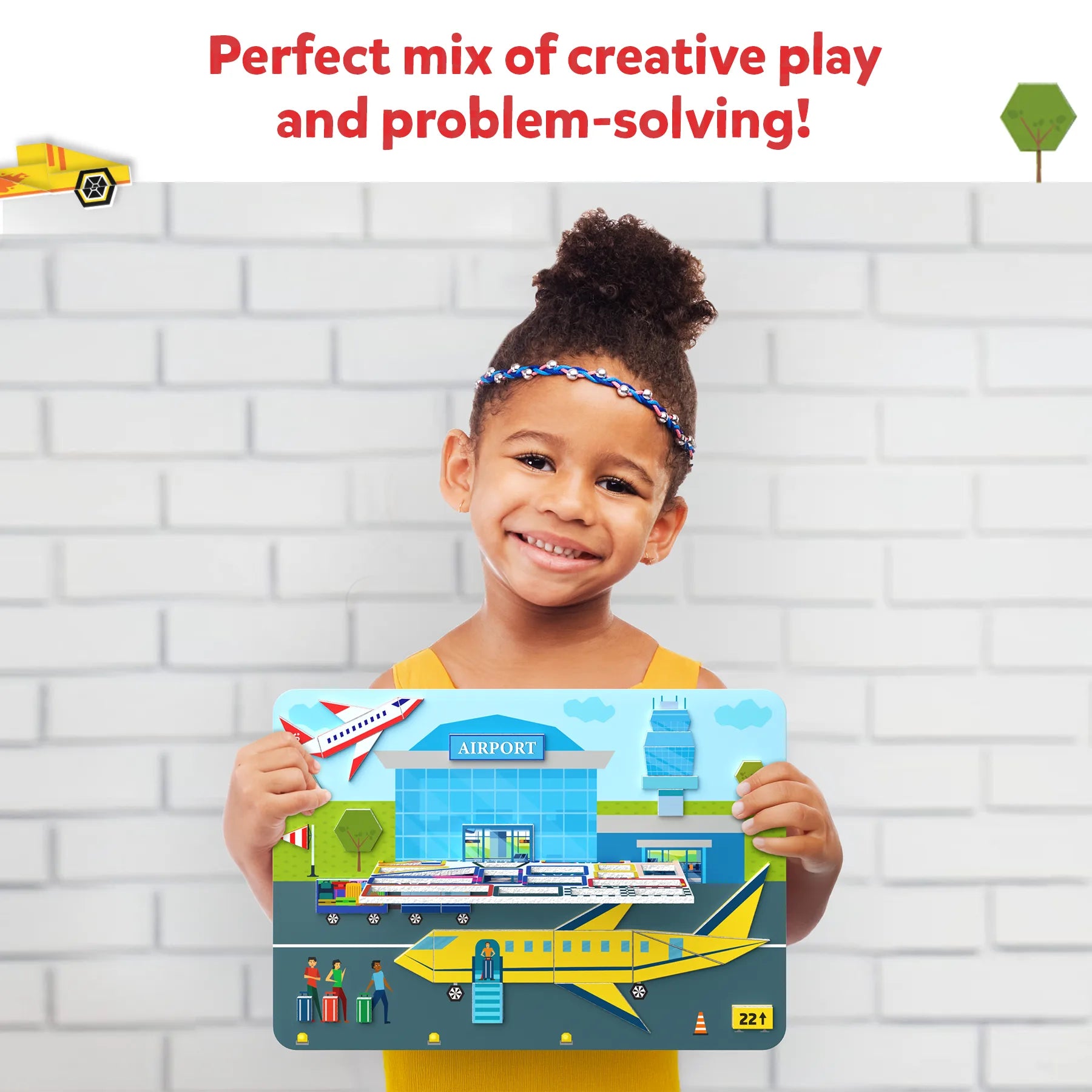 Airport-themed puzzle from Tangram Twist Off We Go! no mess sticker art for ages 4-7