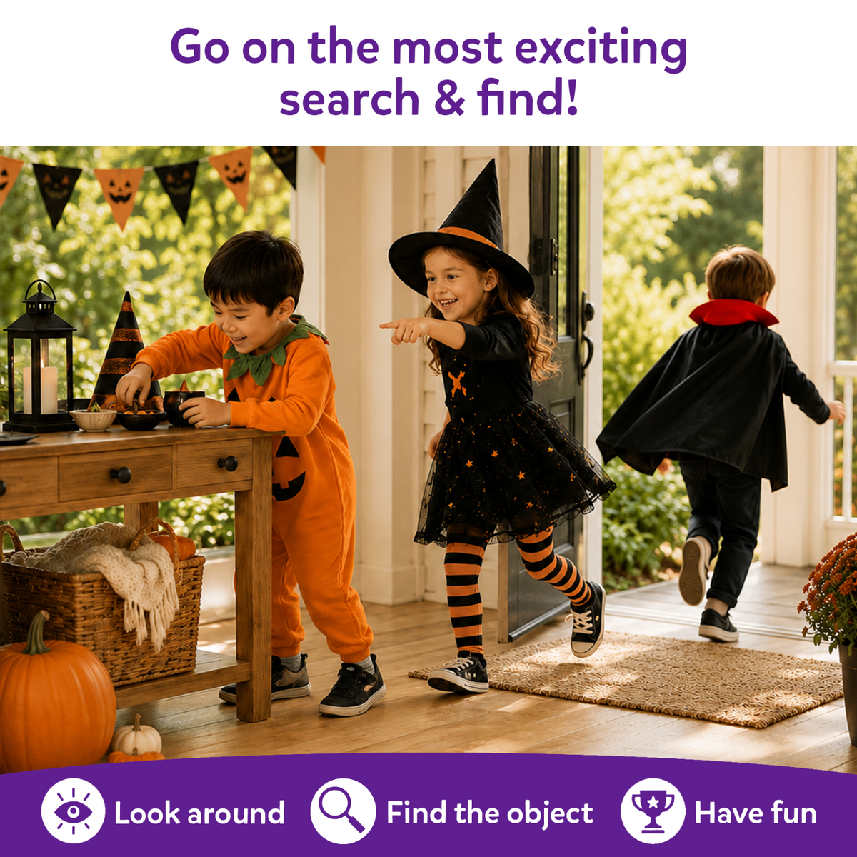 Boy holding a small calendar for Found It! Halloween Edition Smart Scavenger Hunt
