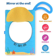 Baby mirror book with handle from Peek-A-Boo Underwater Animals interactive cloth book