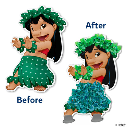 Two Lilo Pelekai cut-out figures in hula attire from Poke-in Art for kids