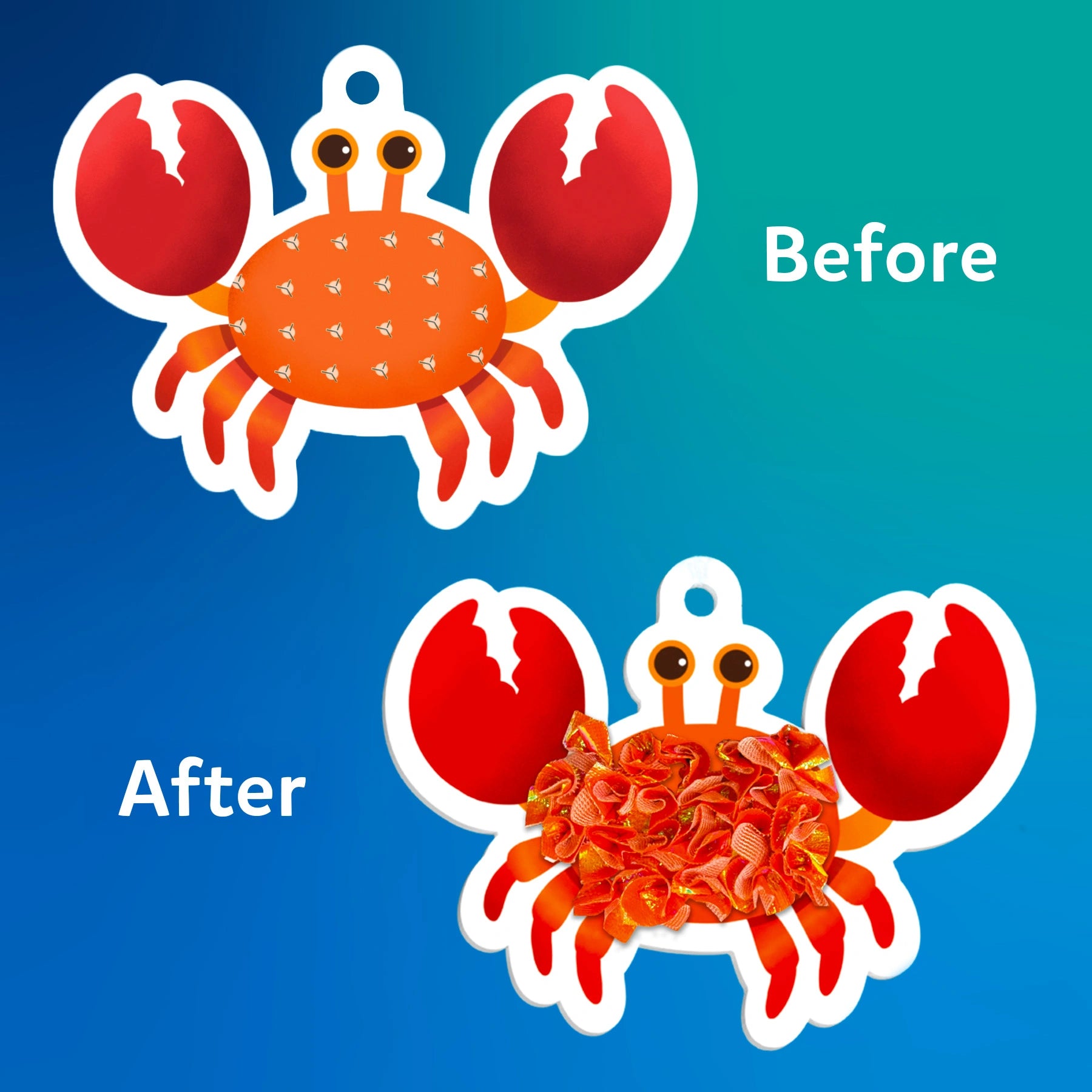 Crab-shaped before-and-after craft project in Poke-in Art Underwater Animals for Kids