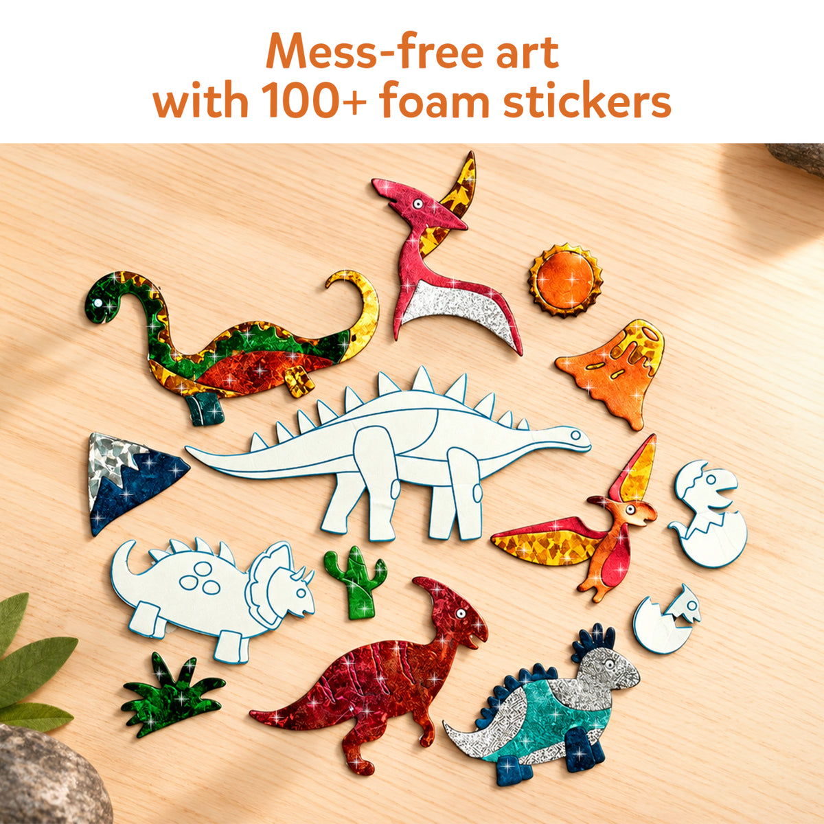 Dinosaur-themed foam sticker set from Foil Fun World of Dinosaurs Art Kit for ages 4-9