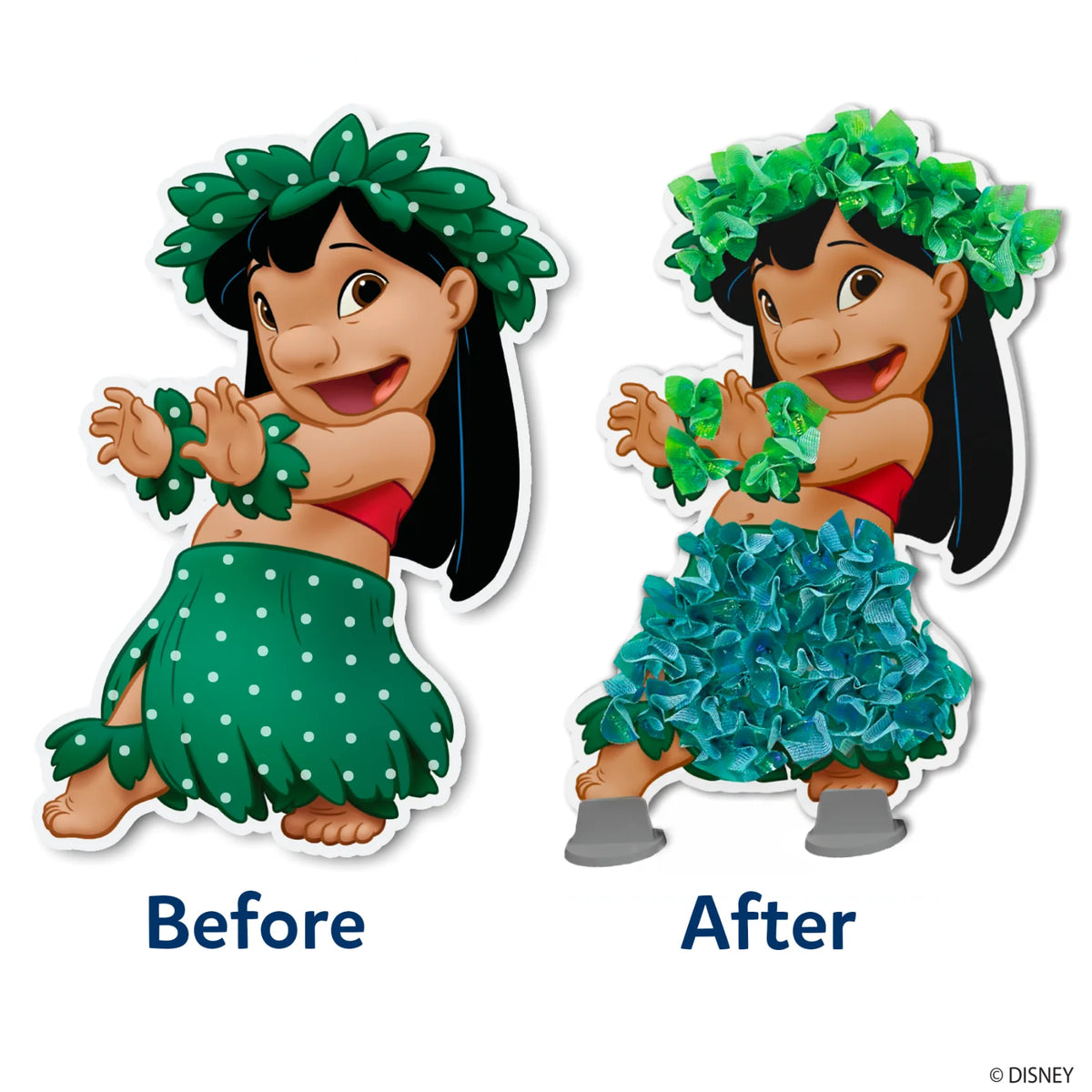 Two Lilo Pelekai cut-out figures in hula attire from Poke-in Art for kids