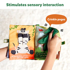 Interactive jungle-themed soft cloth baby book for ages 6 months plus