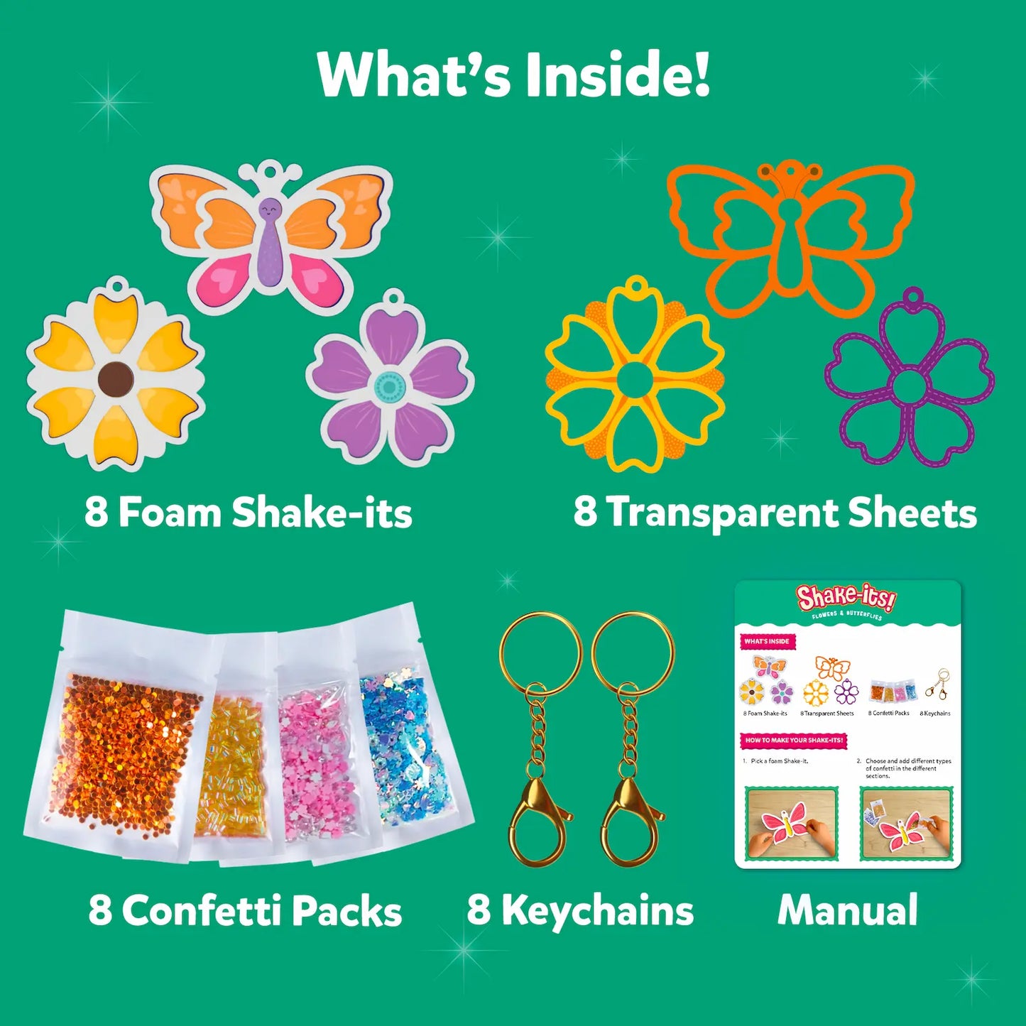 Shake-its: Flowers & Butterflies | DIY Craft Kit with Keychains (ages 4-9)