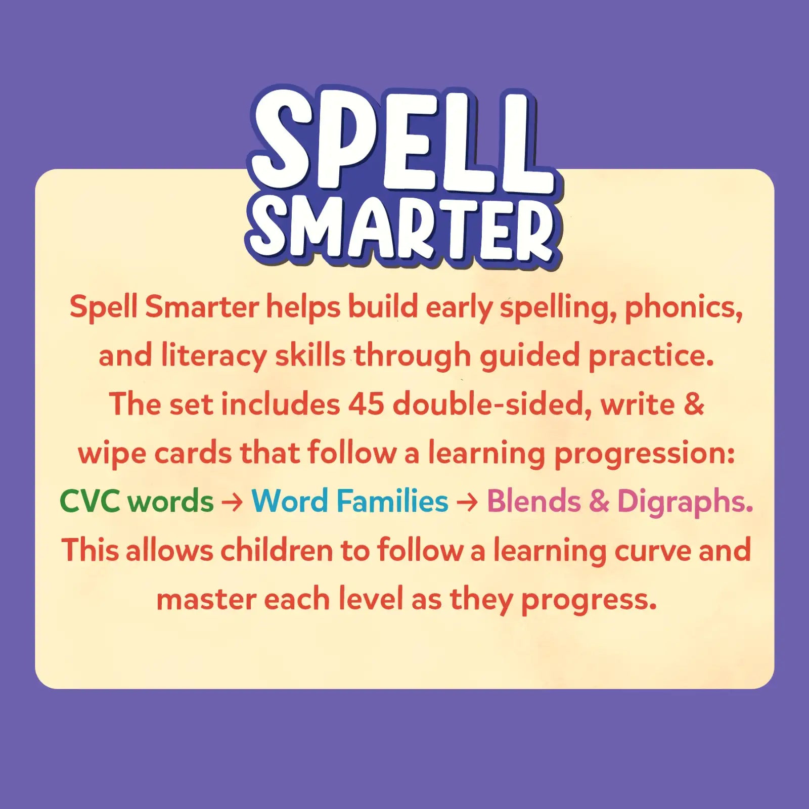 Spell Smarter | Spelling and Phonics Write & Wipe Cards (ages 4- 7)