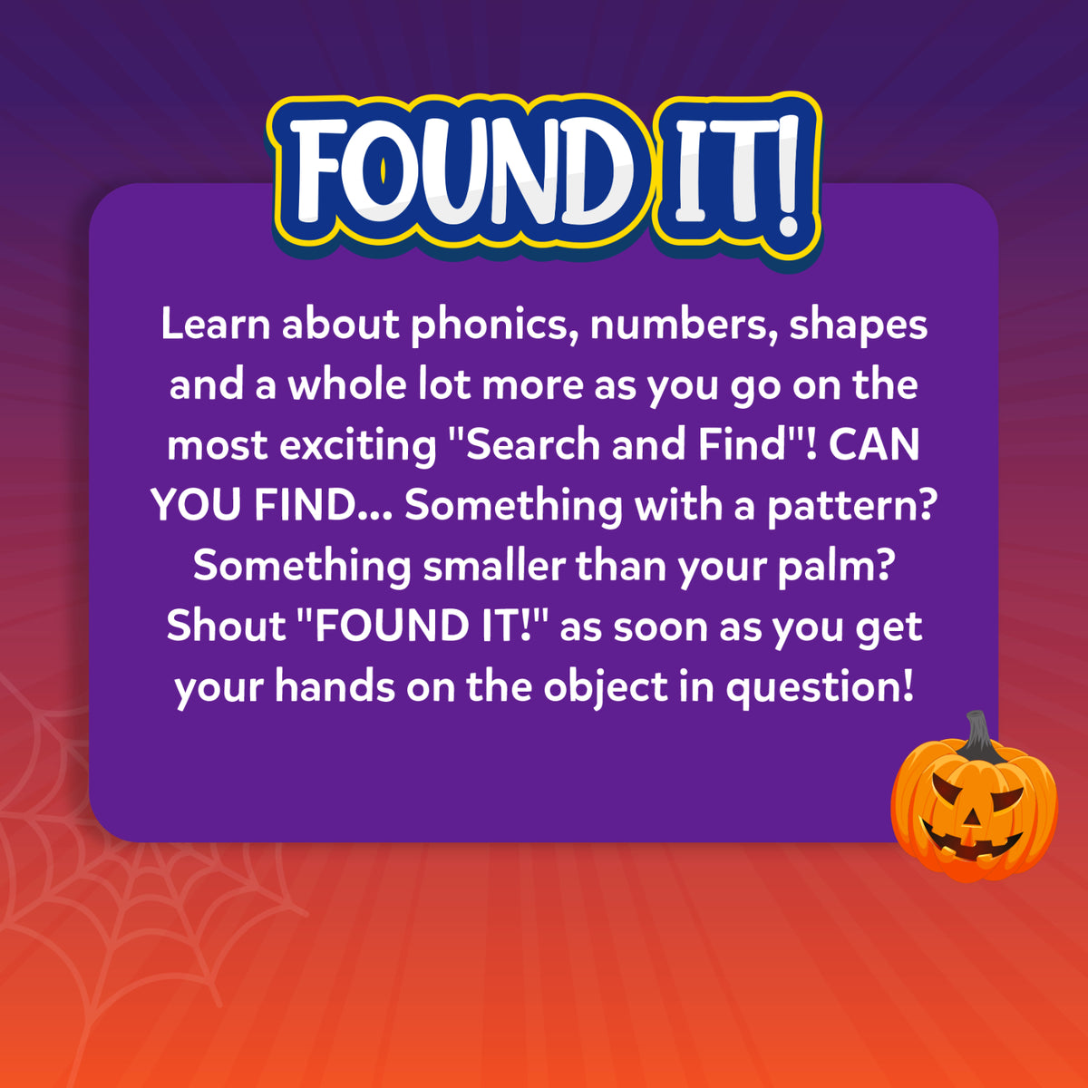 Found It Halloween Edition game with Halloween pumpkin accent for kids ages 4-7