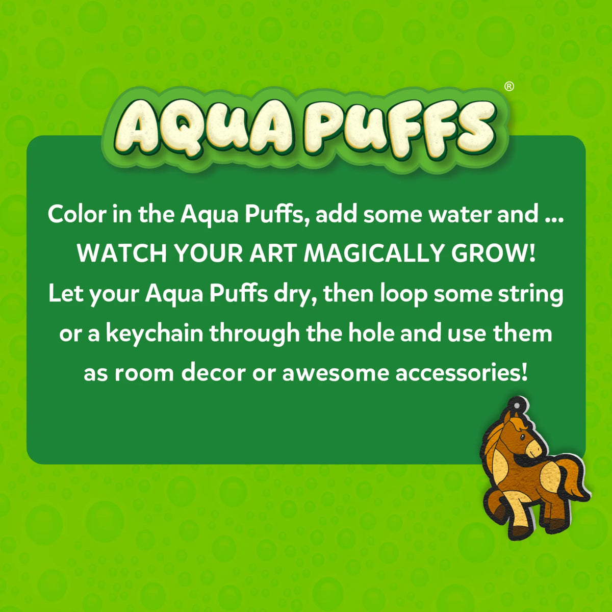 Aqua Puffs product advertisement showcasing Animal Friends 3D Art Kit for children ages 4 and up