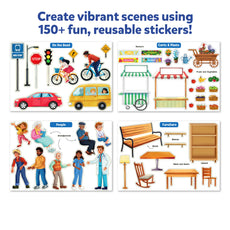 Sticker sheet with scene-building elements for Sticker Stories Adventure Around Town game