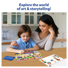 Child and woman playing with a puzzle from Sticker Stories Adventure Around Town for ages 3-7