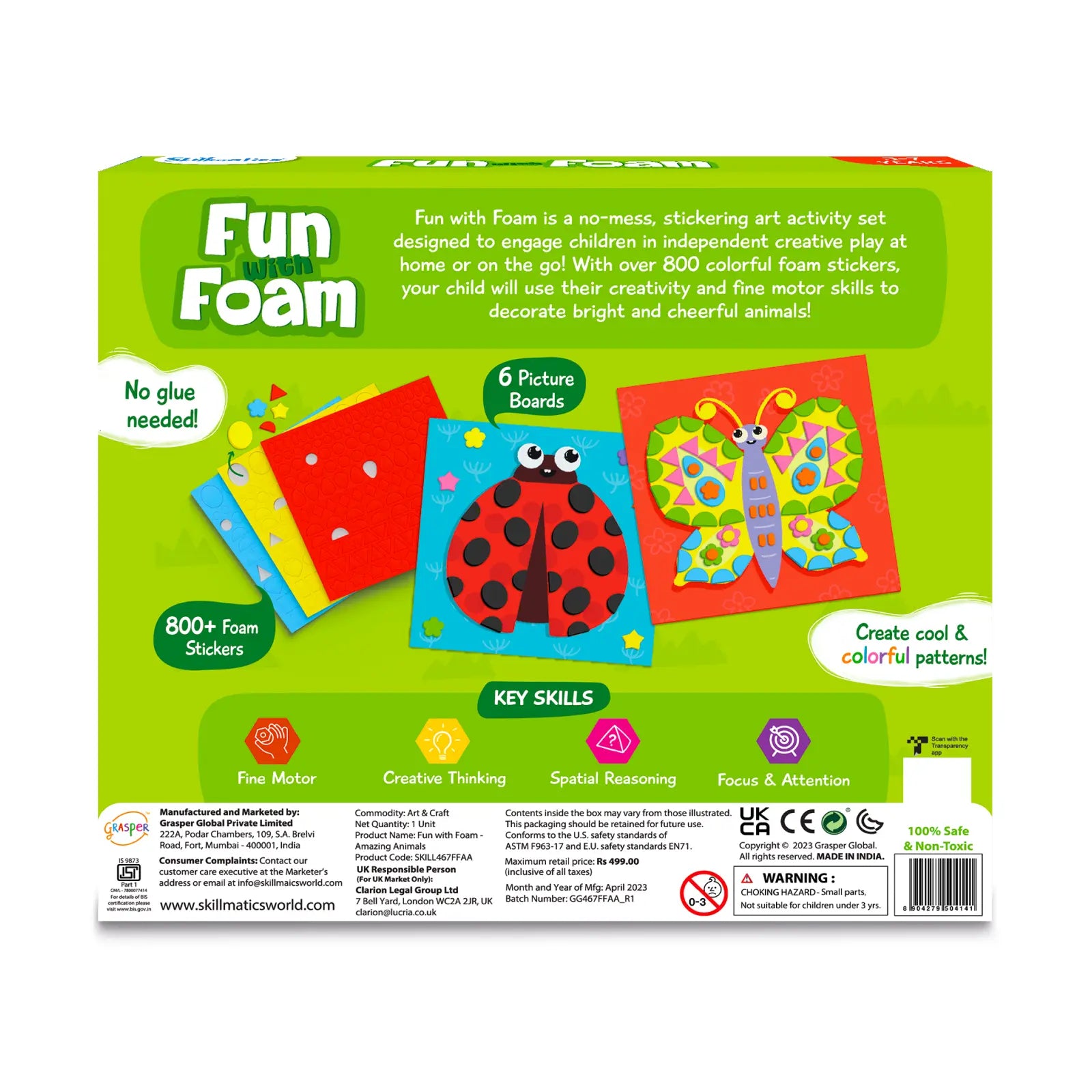 Fun Foam Sticker Art Activity Set with Amazing Animal Designs for Kids Ages 3-7