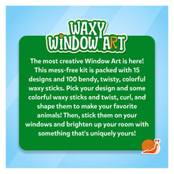 Waxy Window Art advertisement showcasing colorful animal designs for kids DIY craft kit