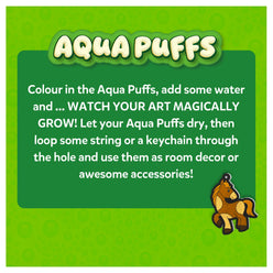 Aqua Puffs product advertisement showcasing Animal Friends 3D Art Kit for children ages 4 and up