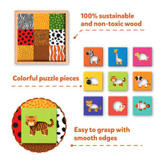 Wooden animal puzzle pieces from Animal Pattern Puzzle Set for toddlers learning and matching