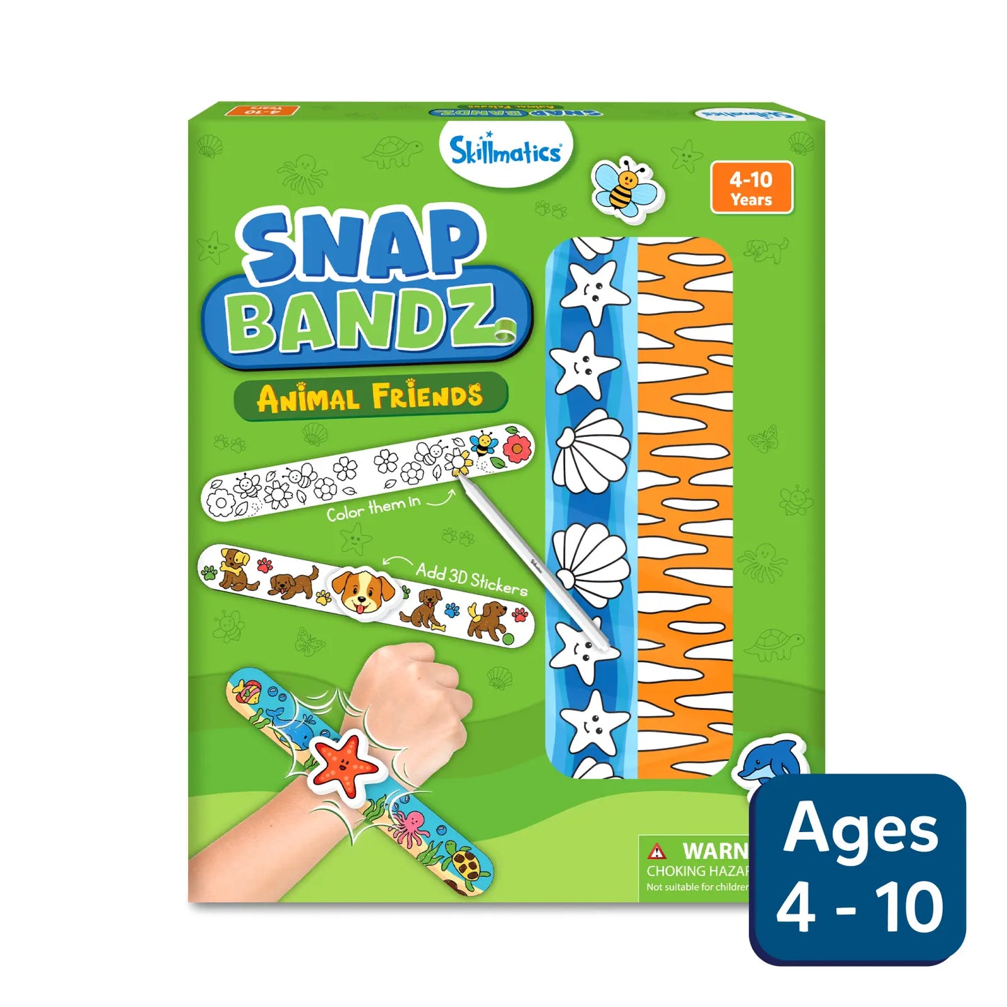 Snap Bandz Animal Friends craft kit for kids ages 4 to 10 with colorful animal designs