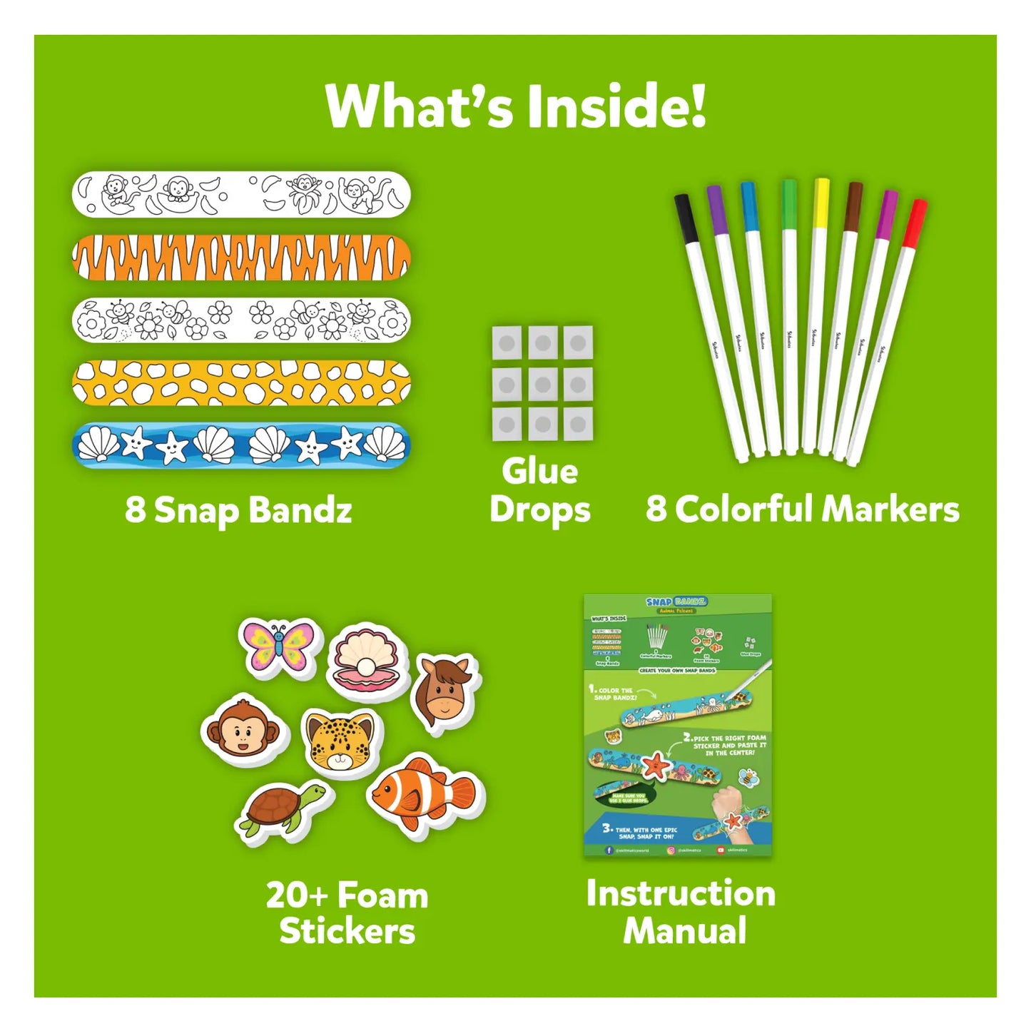 Craft kit contents for Snap Bandz Animal Friends Art & Craft Activity Kit for ages 4-10