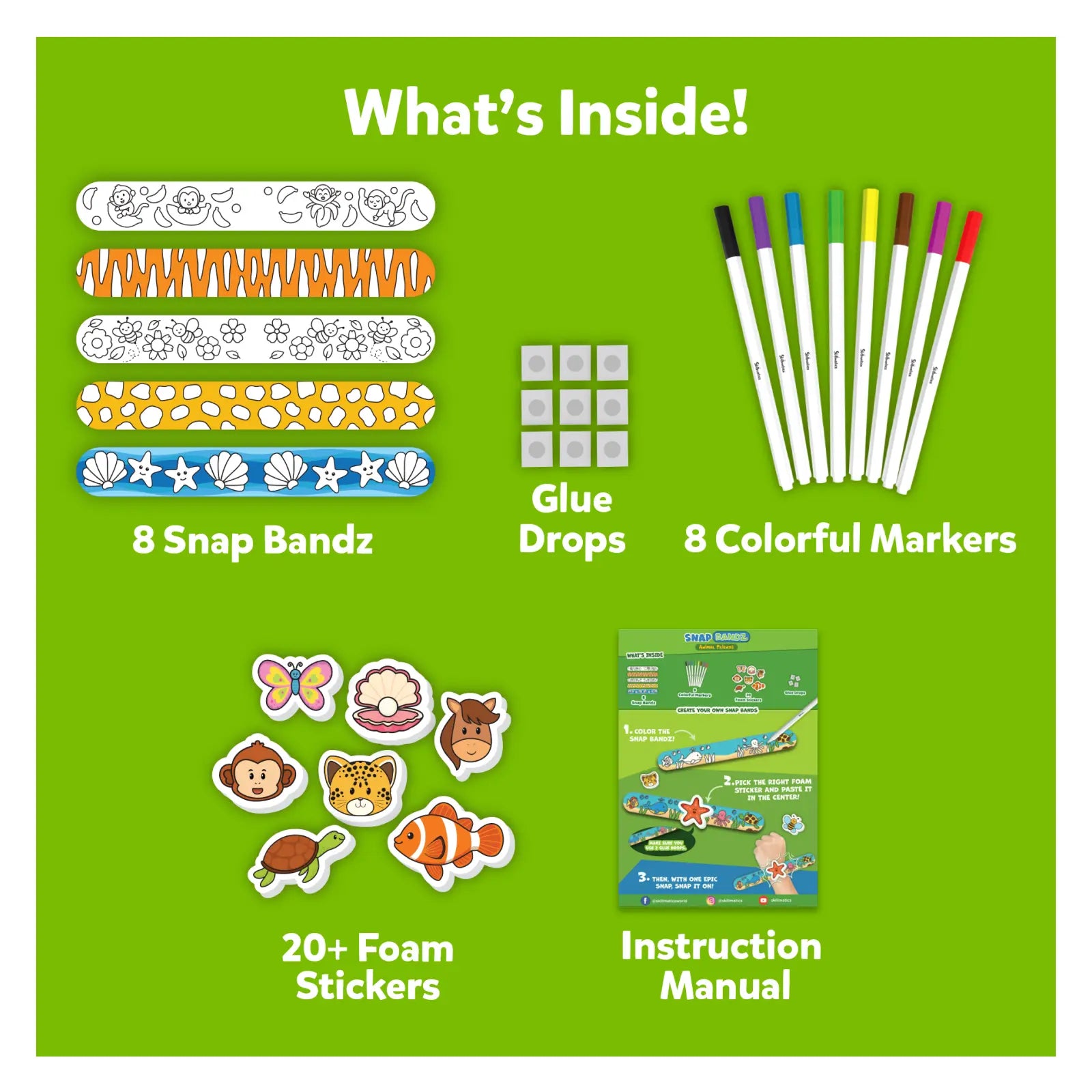 Craft kit contents for Snap Bandz Animal Friends Art & Craft Activity Kit for ages 4-10
