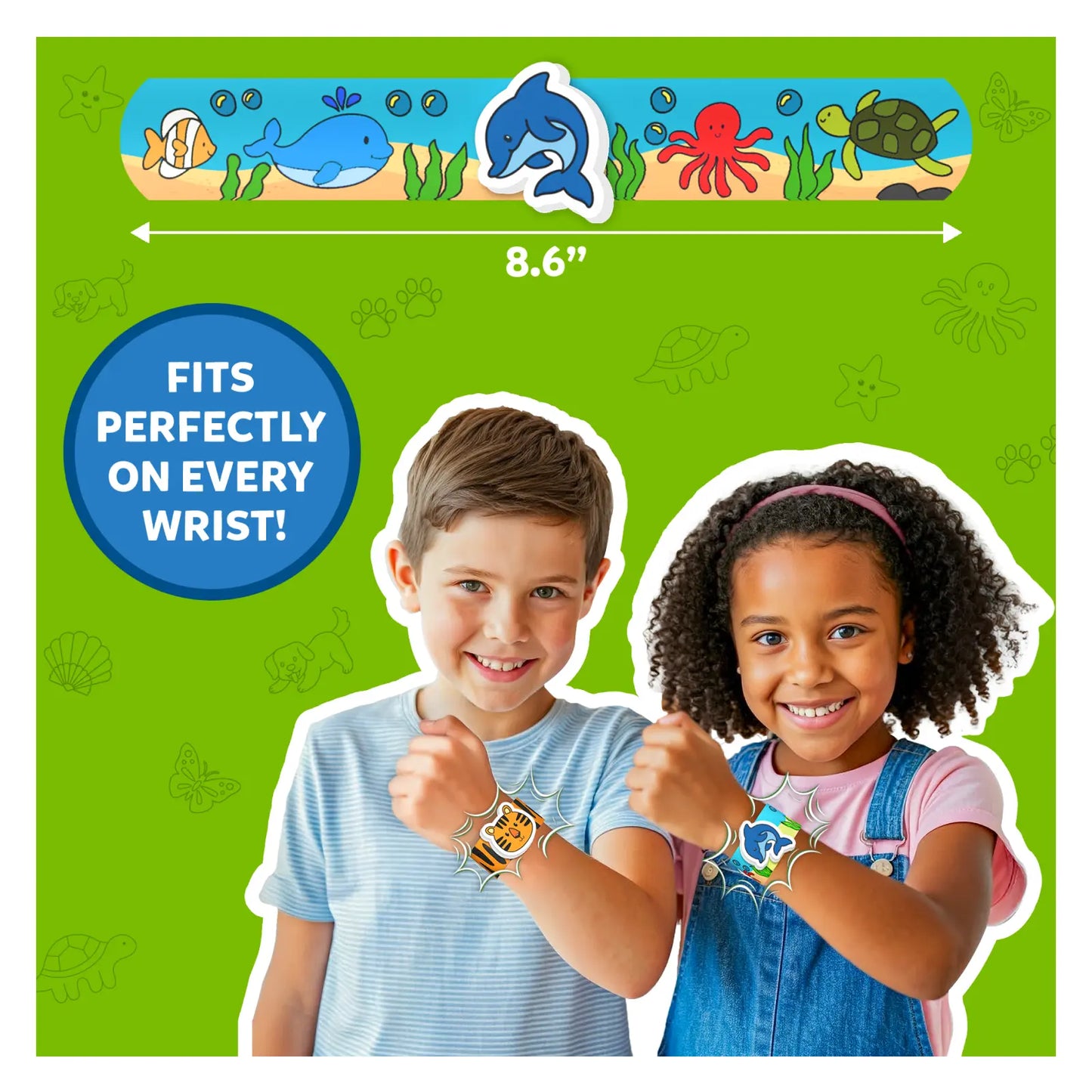 Sea creature design slap bracelets from Snap Bandz Animal Friends craft kit for kids