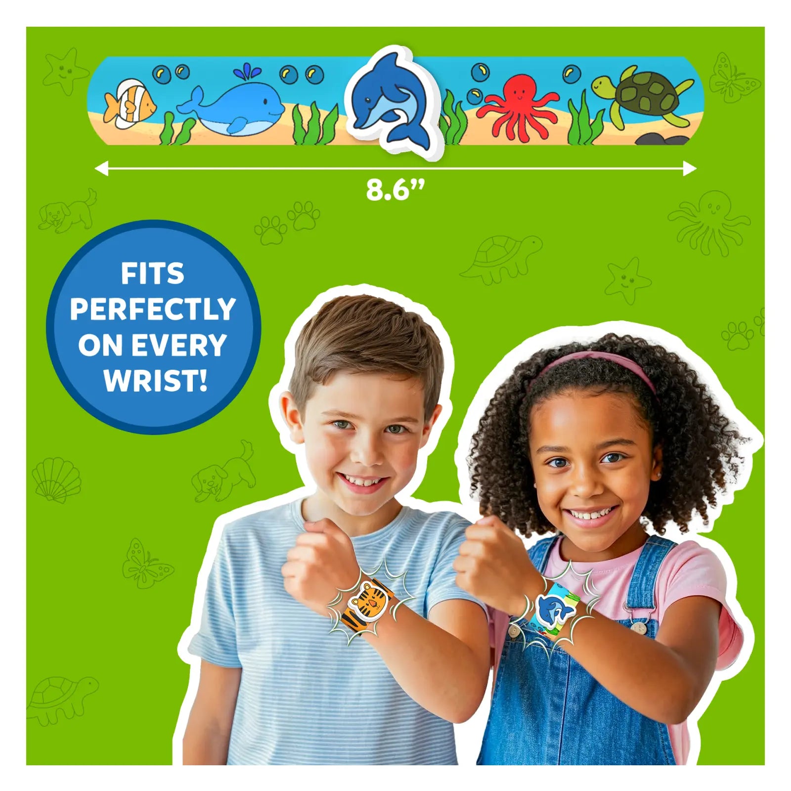 Sea creature design slap bracelets from Snap Bandz Animal Friends craft kit for kids