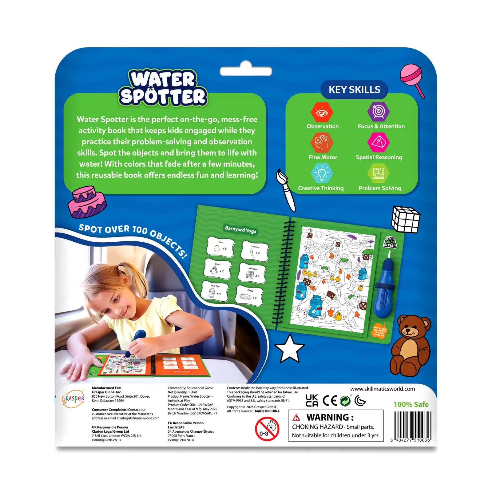 Water Spotter activity book with animals at play for ages 4-8, reusable search and find