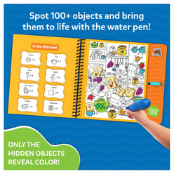 Reusable water-reveal activity book titled Water Spotter Around The House for kids ages 4-8