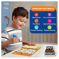 Reusable water coloring book for kids featuring household search and find activities