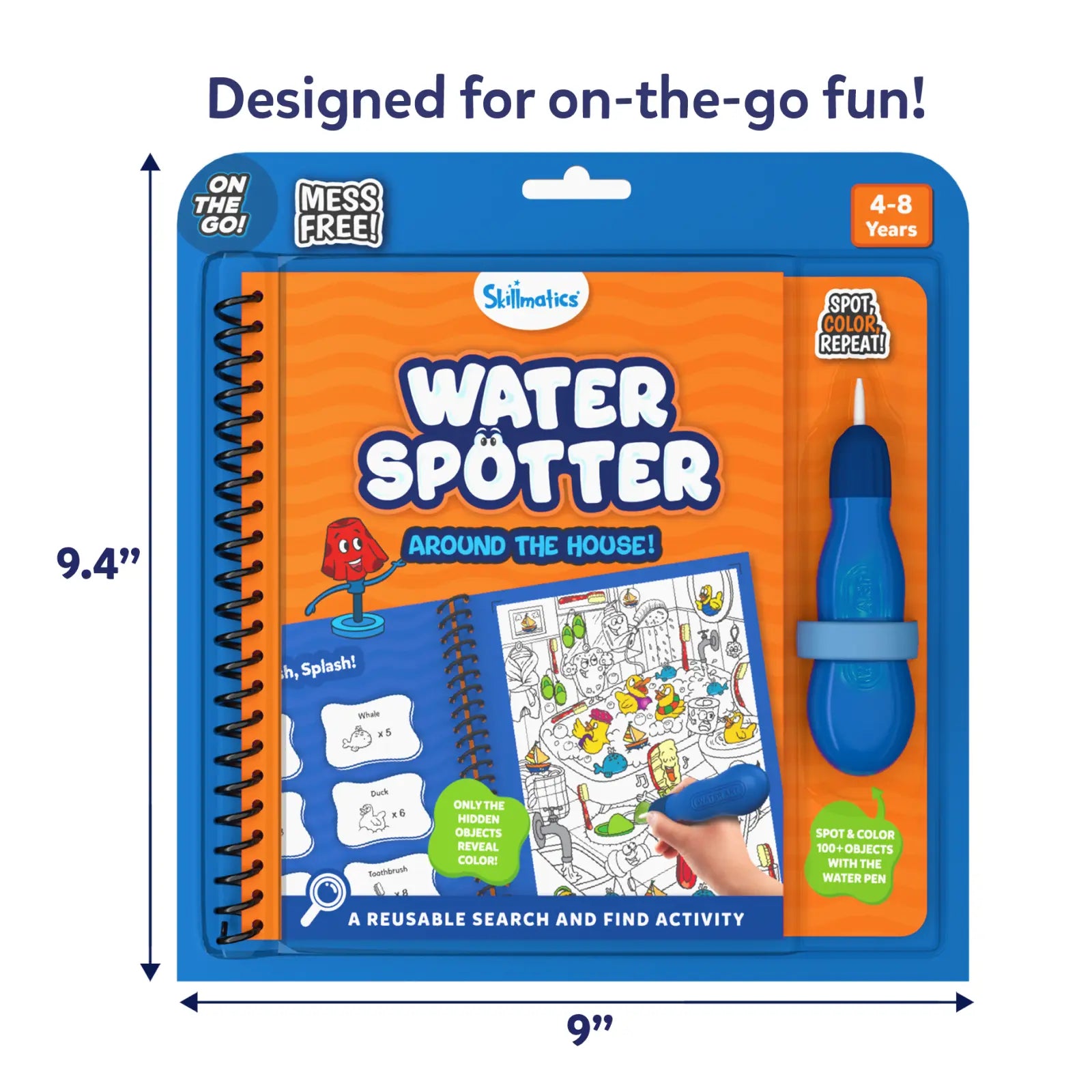 Water Spotter activity book for ages 4-8 featuring fun search and find tasks around the house