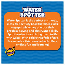 Informational advertisement for Water Spotter Reusable Search & Find Book for ages 4-8