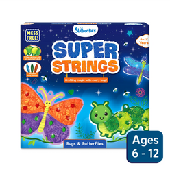 Super Strings craft kit for kids featuring bugs and butterflies string art set