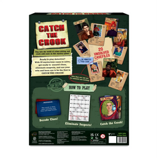 Catch the Crook mystery game box displayed in the Catch The Crook strategy and mystery board game for ages 10 plus