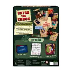 Catch the Crook mystery game box displayed in the Catch The Crook strategy and mystery board game for ages 10 plus
