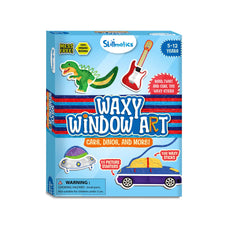 Waxy Window Art Kit featuring cars, dinosaurs, and more for kids ages 5 to 12